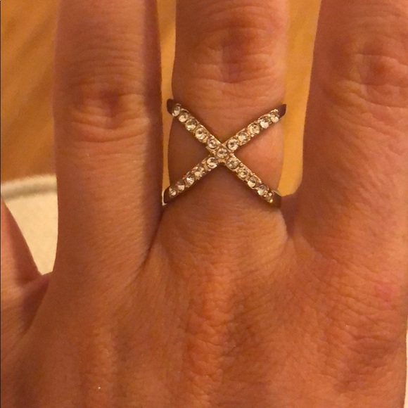 Pave Gold Crystal x ring size 7 - Picture 8 of 14